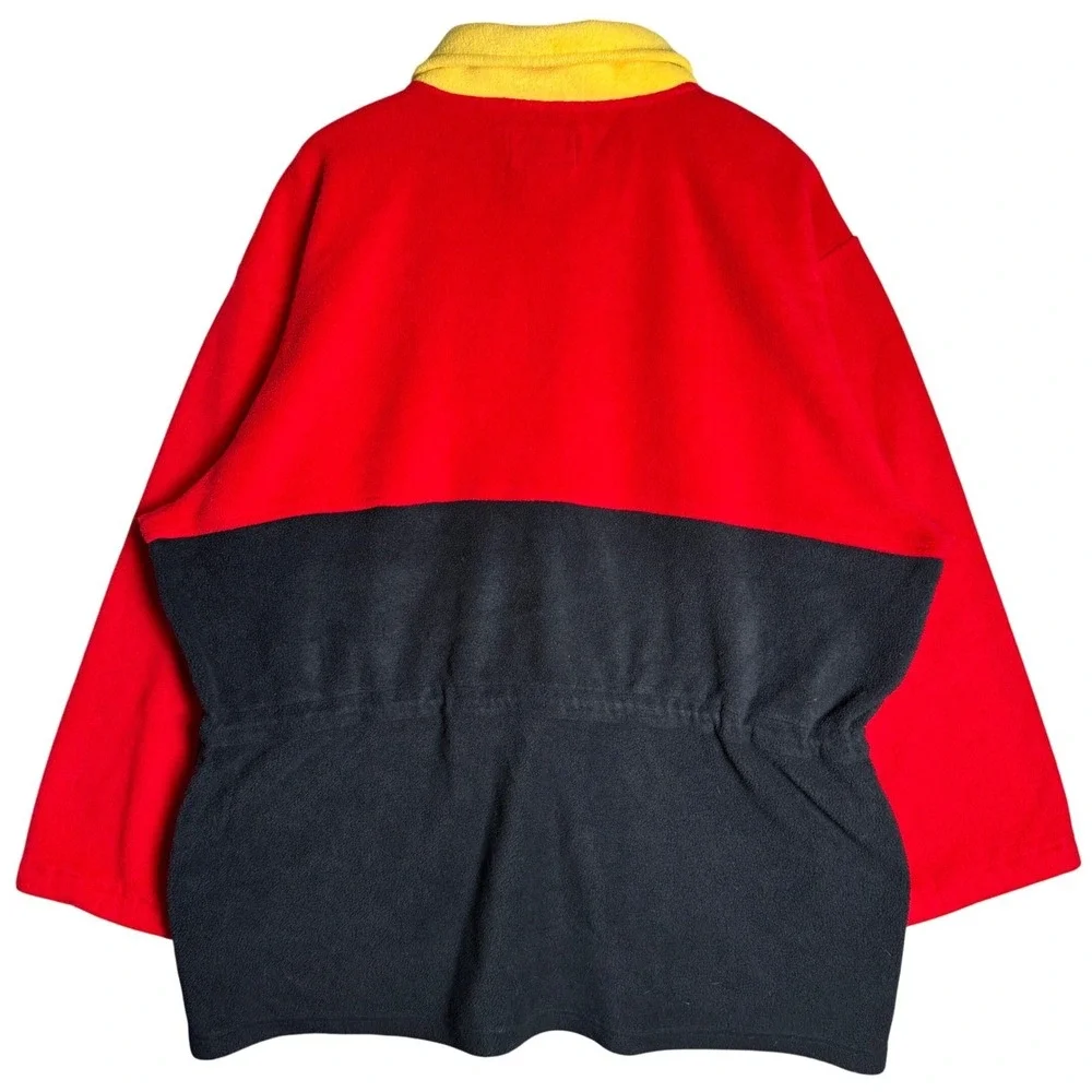 Denim & Co Mens 2X Fleece Jacket Colorblock Red Black Yellow Vintage Zip Up 90s